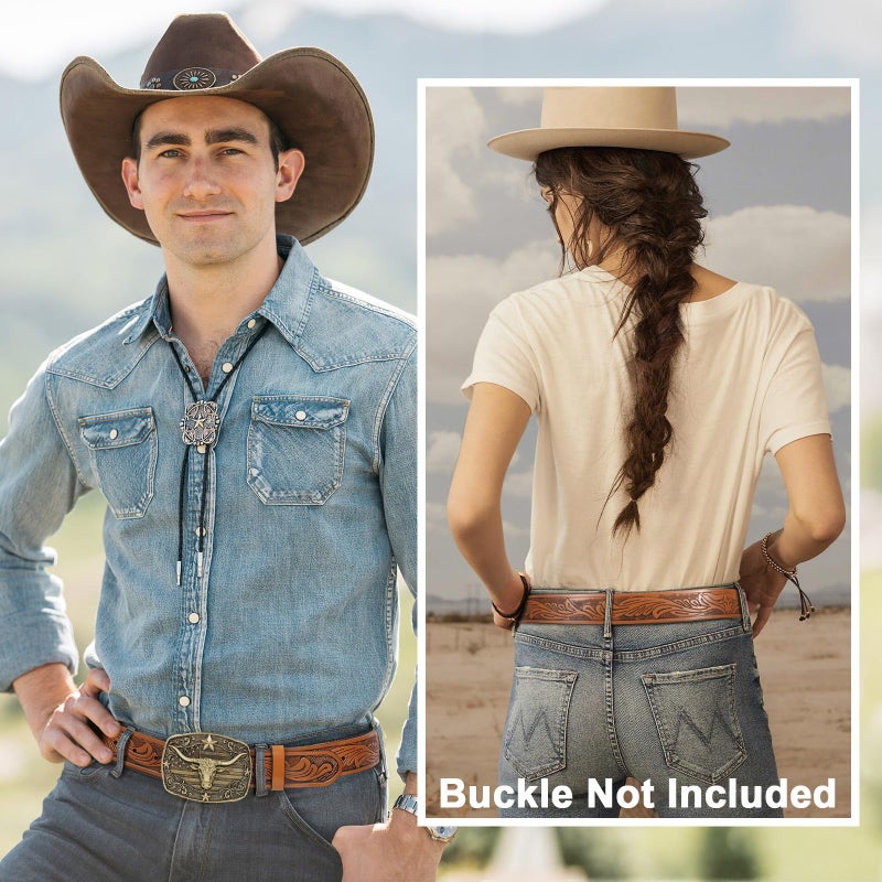 SANSTHS 2 Pack Western Belts for Men without Buckle, Cowboy Belt for Buckle Western Leather Belt Straps for Jeans - Image 4
