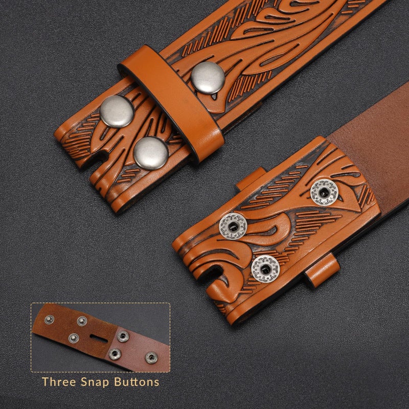 SANSTHS 2 Pack Western Belts for Men without Buckle, Cowboy Belt for Buckle Western Leather Belt Straps for Jeans - Image 3