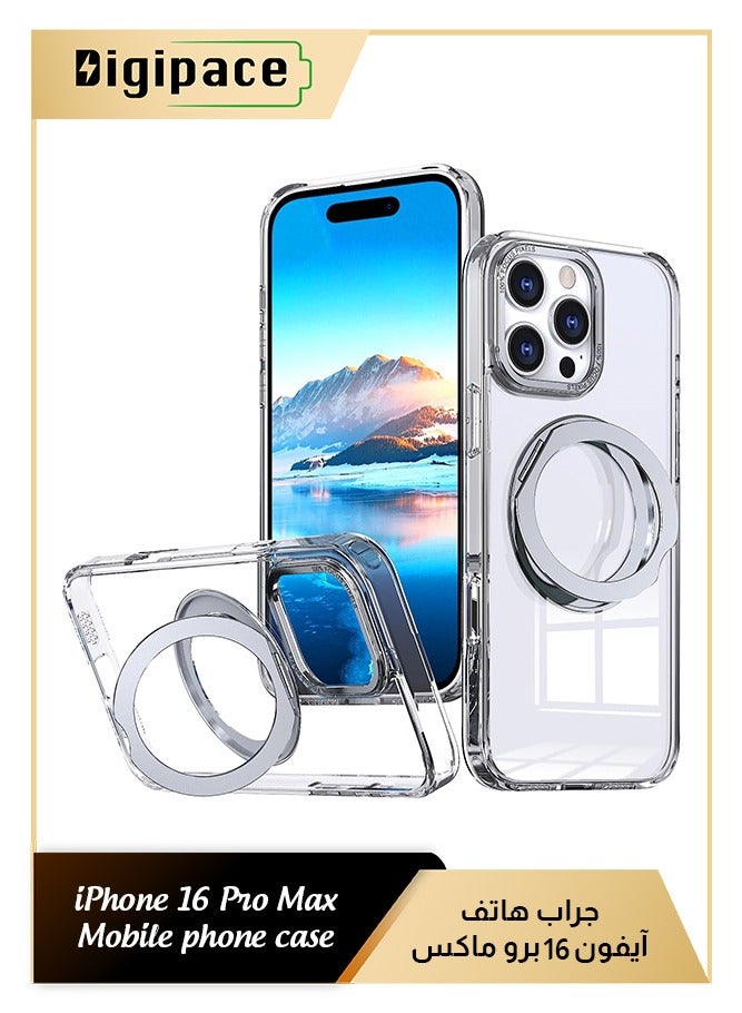 الفضاء الرقمي جراب iPhone 16 Pro Max، جراب قابل للدوران 360 درجة ومتوافق مع حامل حلقي مغناطيسي غير مرئي، غطاء خلفي شفاف واقٍ مضاد لبصمات الأصابع (شفاف) - Image 1
