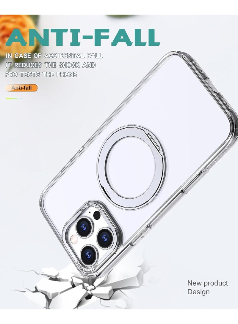 الفضاء الرقمي جراب iPhone 16 Pro Max، جراب قابل للدوران 360 درجة ومتوافق مع حامل حلقي مغناطيسي غير مرئي، غطاء خلفي شفاف واقٍ مضاد لبصمات الأصابع (شفاف) - Image 4