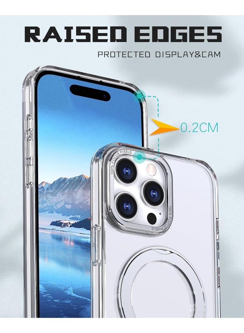 الفضاء الرقمي جراب iPhone 16 Pro Max، جراب قابل للدوران 360 درجة ومتوافق مع حامل حلقي مغناطيسي غير مرئي، غطاء خلفي شفاف واقٍ مضاد لبصمات الأصابع (شفاف) - Image 2