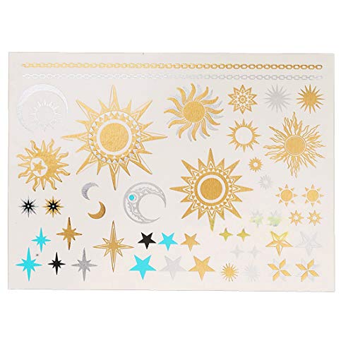 S.A.V.I 3D Temporary Tattoo Golden And Silver Metallic Sticker Wrist Arm Peacock Feathers Design Size 21x15CM - 1PC. (57-1) - Image 1