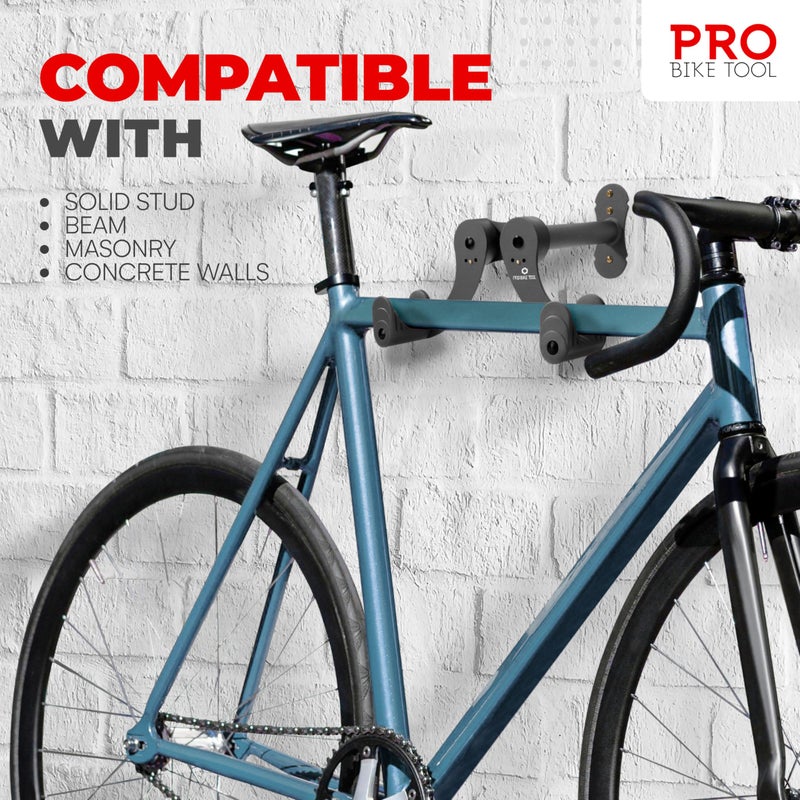 برو بايك تول حامل دراجات احترافي من برو بايك تول، يُثبّت على جدار المرآب - خطافات تخزين أفقية للدراجات مصنوعة من سبائك الفولاذ - علاقة داخلية قابلة للتعديل للدراجات الهوائية، والدراجات الجبلية، والدراجات الهجينة - يتحمل وزنًا يصل إلى 22.5 كجم - أسود، 32 × 22.5 سم - Image 4