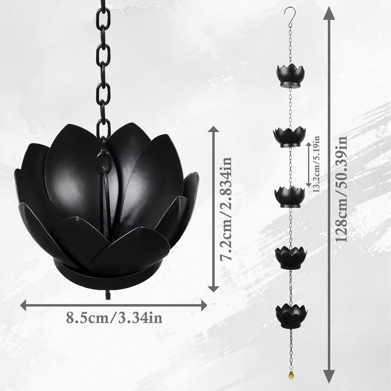 4.2 Feet Rain Chain Downspout, Metal Lotus Rain Chain, 5 Lotus Rain Chain Cups, Adjustable Rain Collection Chain for Eave Drainage, Replacement Downspout, Suitable for Garden, Patio and Home Decoration - Image 2