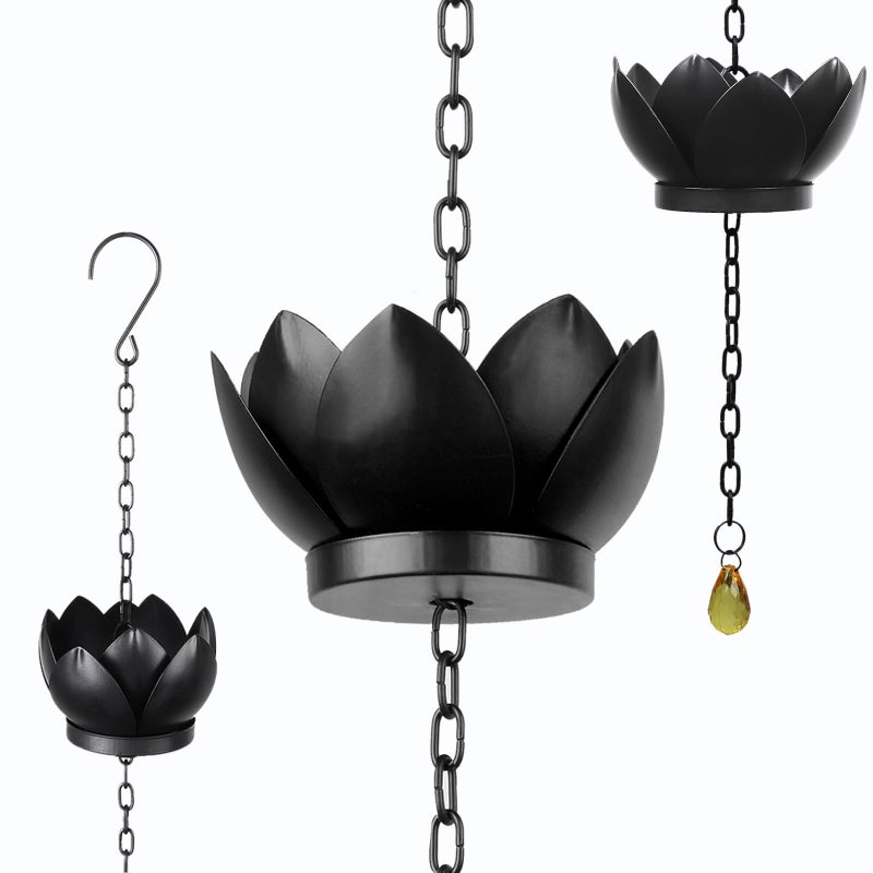 4.2 Feet Rain Chain Downspout, Metal Lotus Rain Chain, 5 Lotus Rain Chain Cups, Adjustable Rain Collection Chain for Eave Drainage, Replacement Downspout, Suitable for Garden, Patio and Home Decoration - Image 1