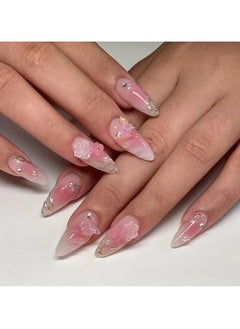 24pcs Long Almond-Shaped Press-On Nails Set, Mixed Pink Tones with Glitter & Floral Design, Glossy Finish, Handcrafted Golden Mirror Effect, 3D Water Ripple Pattern, Blush Camellia Accents, Aurora Rhinestone Butterfly Nail Art Kit, Nail Art Supplies - pzsku/Z7022C512A024784BF2B8Z/45/_/1737437861/3c08f6b1-7c01-46ae-83ae-a4f4da9f632d