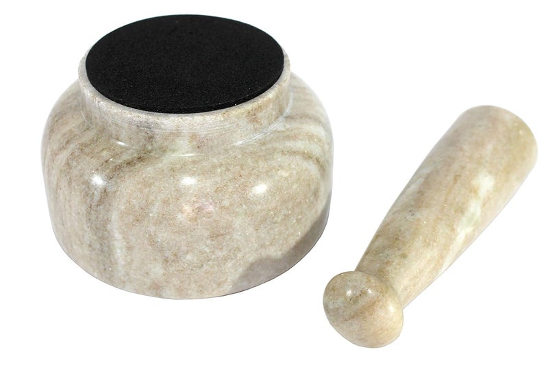 KLEO 5 Diameter White Marble Stone Mortar and Pestle Set as Okhli Musal Kharad Khallad Spice Medicine Grinder Masher Brown - Image 4