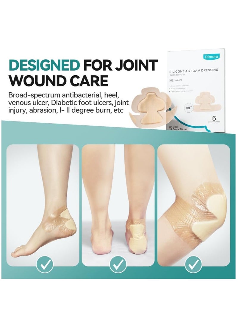 Generic Silver Silicone Foam Bandage - Antibacterial Wound Dressing for Heel, Elbow, Wrist, Ankle Protection; Soft Pads for Bed Sores, Diabetic Foot, and Ulcers, 5x 8 Size. - Image 5