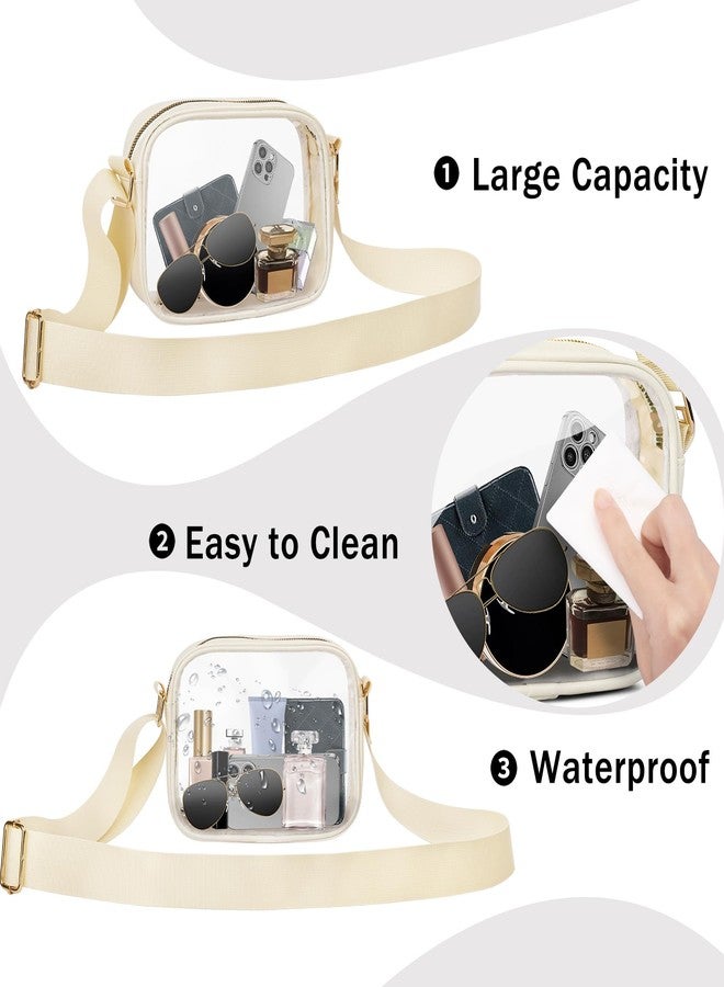 VOROLO Stadium Approved Clear Crossbody Bag,Small See Through Purse Handbag with Adjustable Shoulder Strap for Sports Beige - Image 5