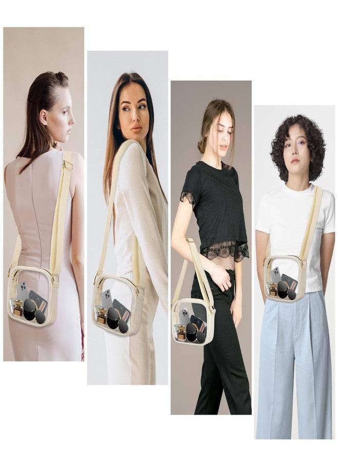 VOROLO Stadium Approved Clear Crossbody Bag,Small See Through Purse Handbag with Adjustable Shoulder Strap for Sports Beige - Image 2