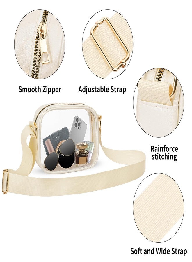 VOROLO Stadium Approved Clear Crossbody Bag,Small See Through Purse Handbag with Adjustable Shoulder Strap for Sports Beige - Image 4