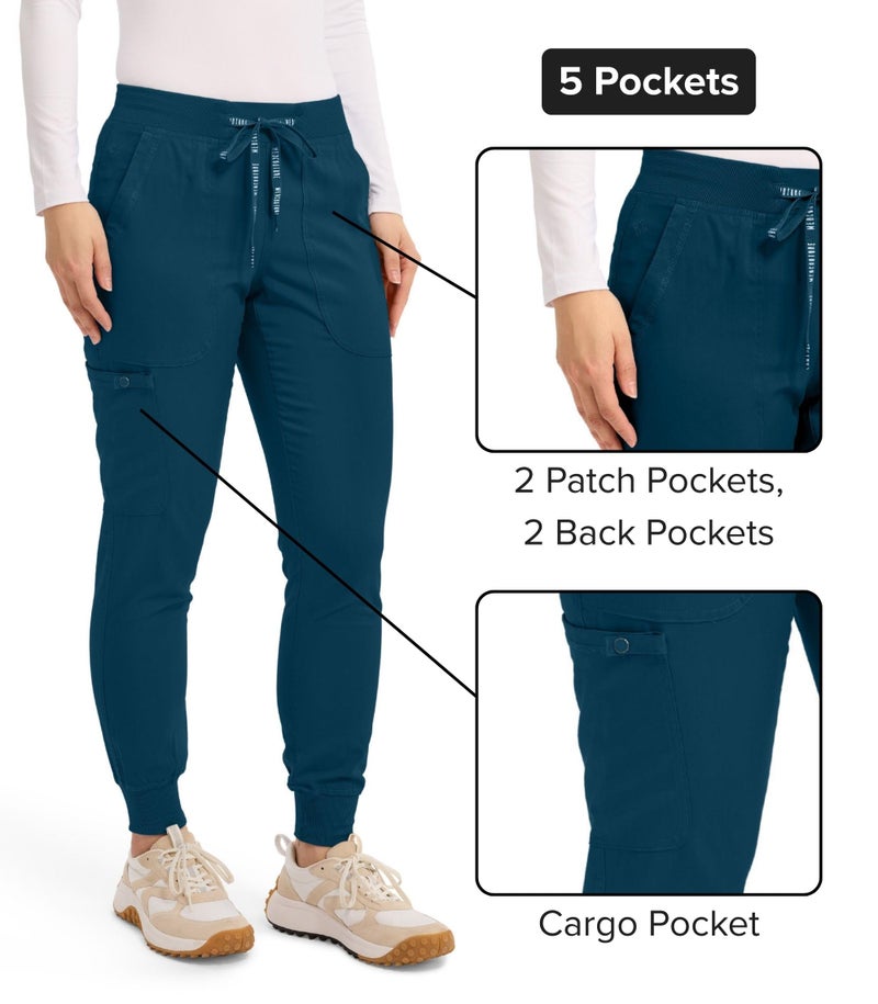 Med Couture Scrub Pants for Women Cargo Jogger Bottoms with 5 Pockets, Lightweight, Ultra Soft, 2-Way Stretch Fabric - MC7710, M, Caribbean - Image 4