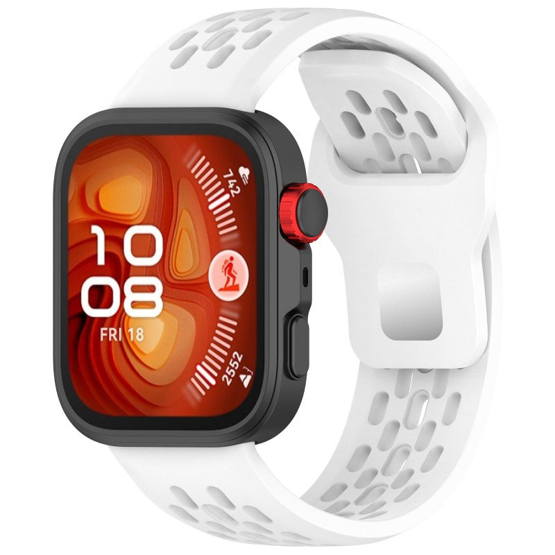 erorex For Huawei Watch Fit4 / Fit4 Pro / Fit3 Mesh Silver Reverse Steel Buckle Silicone Watch Band(White) - Image 1