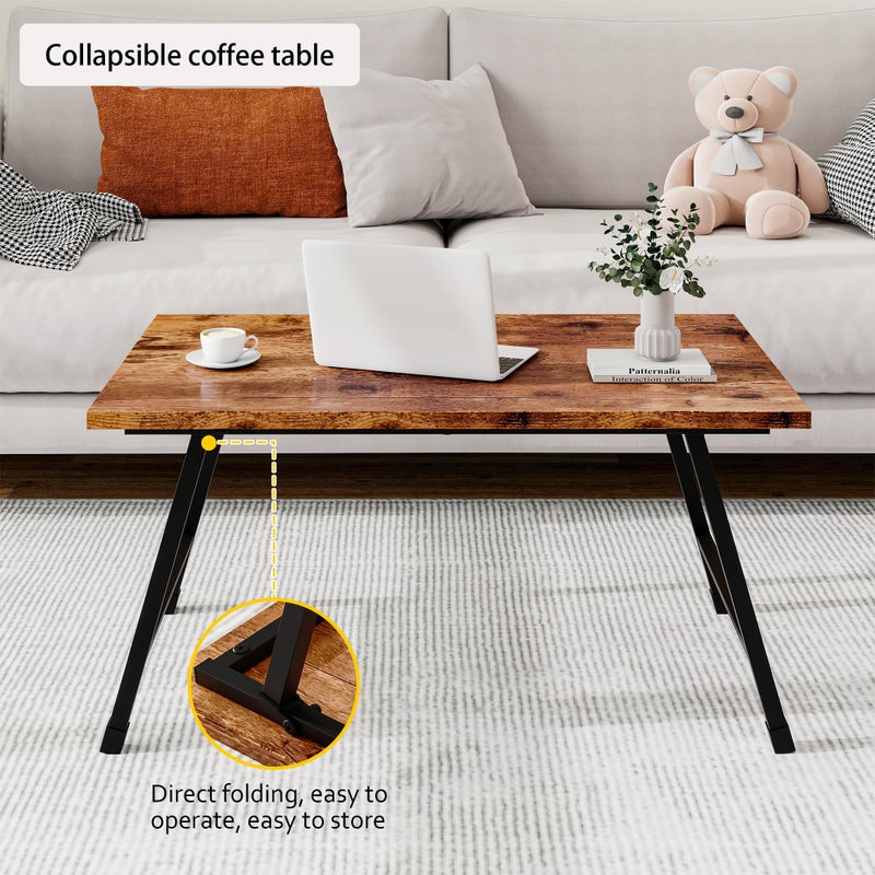 Crocofair Foldable Rectangular Coffee Table - Stylish and Functional Folding Table for Living Room, Compact Design with Sturdy Frame, Ideal for Apartments, Offices, and Small Spaces,Easy Assembly,Brown - Image 2