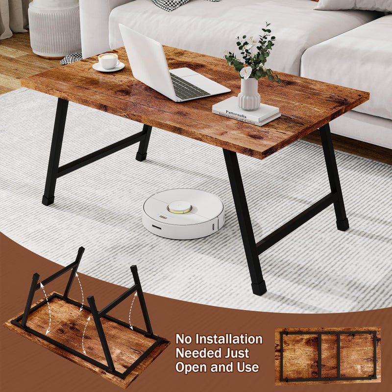 Crocofair Foldable Rectangular Coffee Table - Stylish and Functional Folding Table for Living Room, Compact Design with Sturdy Frame, Ideal for Apartments, Offices, and Small Spaces,Easy Assembly,Brown - Image 4