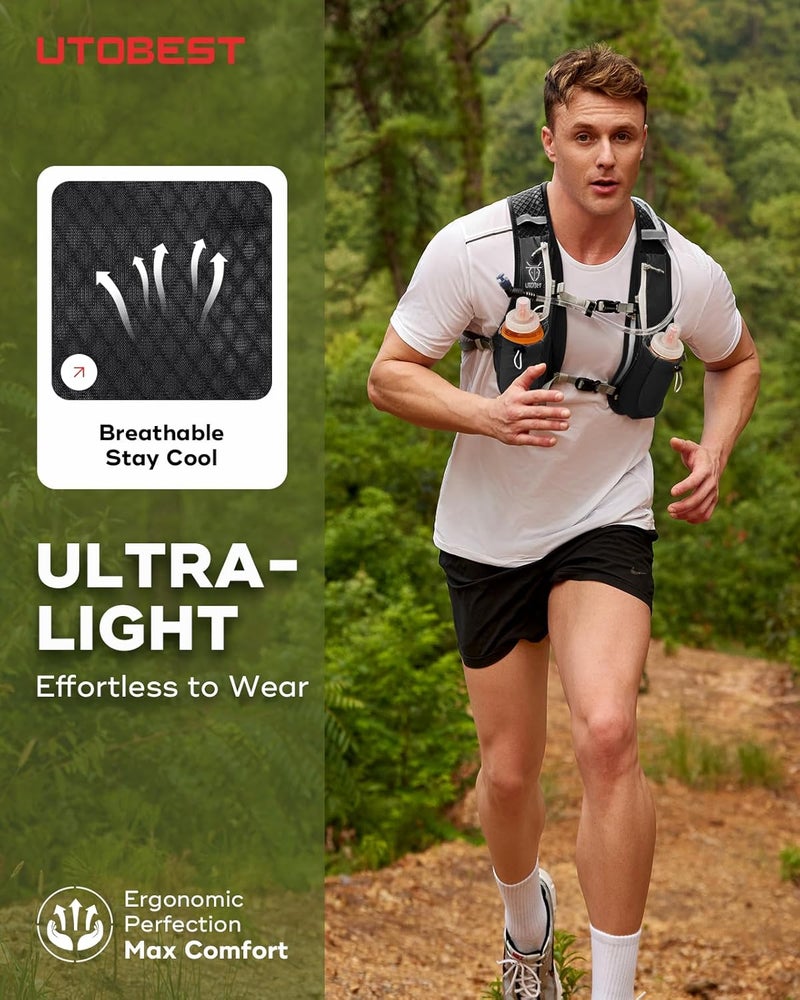 UTOBEST Running Vest, 5L Hydration Vest Lightweight, Breathable and Sweatproof Running Backpack, Adjustable Running Hydration Vest for Trail Running Marathon Race Jogging Cycling - Image 5
