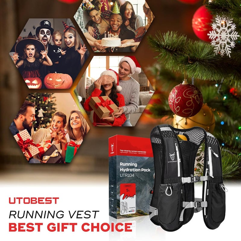 UTOBEST Running Vest, 5L Hydration Vest Lightweight, Breathable and Sweatproof Running Backpack, Adjustable Running Hydration Vest for Trail Running Marathon Race Jogging Cycling - Image 3