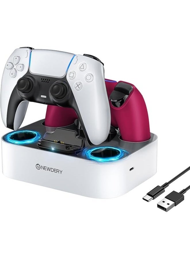 نيودري قاعدة شحن DualSense لوحدات تحكم PlayStation 5 – محطة شحن لوحدتي تحكم، منفذ إدخال USB-C، قاعدة شحن سريع متوافقة مع وحدات تحكم PS5 DualSense اللاسلكية. - Image 1