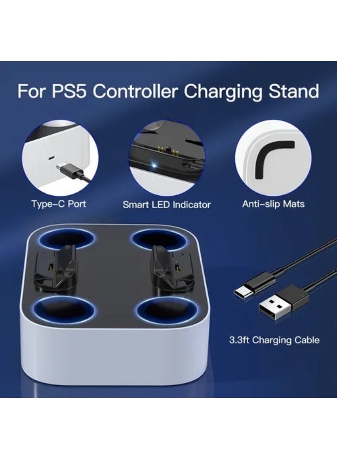 نيودري قاعدة شحن DualSense لوحدات تحكم PlayStation 5 – محطة شحن لوحدتي تحكم، منفذ إدخال USB-C، قاعدة شحن سريع متوافقة مع وحدات تحكم PS5 DualSense اللاسلكية. - Image 3
