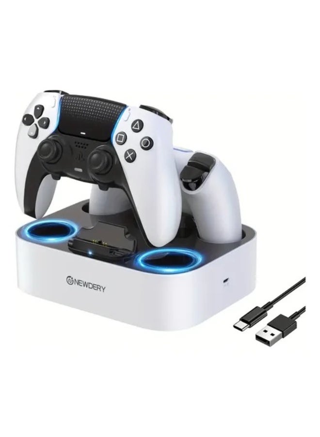 نيودري قاعدة شحن DualSense لوحدات تحكم PlayStation 5 – محطة شحن لوحدتي تحكم، منفذ إدخال USB-C، قاعدة شحن سريع متوافقة مع وحدات تحكم PS5 DualSense اللاسلكية. - Image 4