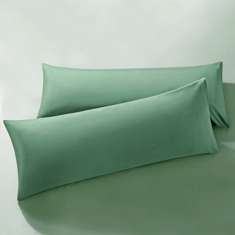 MILVOWOC 2Pcs Brushed Microfiber Body Pillowcases - 20 x 55 Inch  Sage Green Pillow Case Set Non Slip Envelope Pillow Cover with Moisture Absorption and Anti-Wrinkle