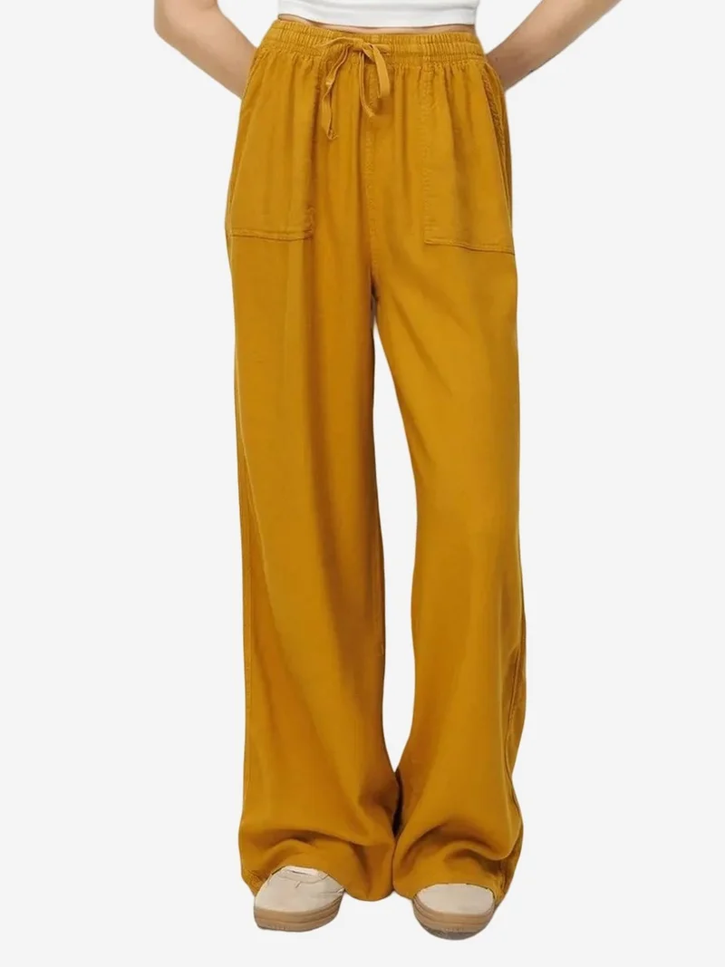 MixRay MIXRAY Mid Waist Straight Leg Cotton Pants with Tie Closure
