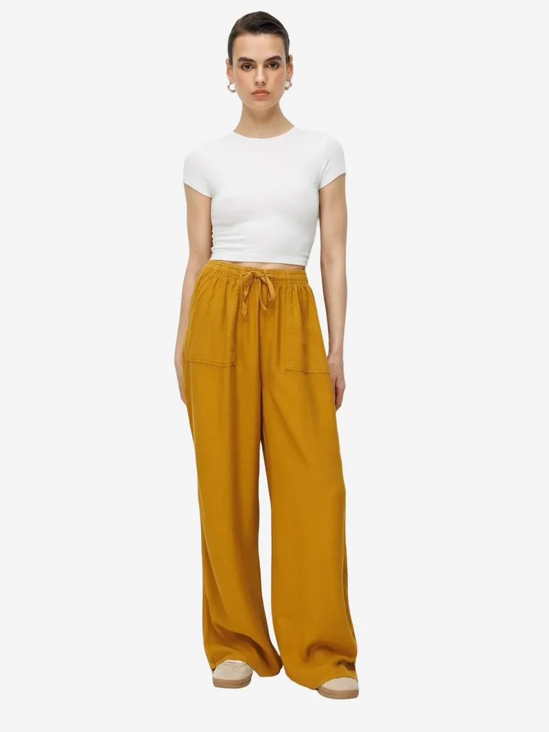 MixRay MIXRAY Mid Waist Straight Leg Cotton Pants with Tie Closure