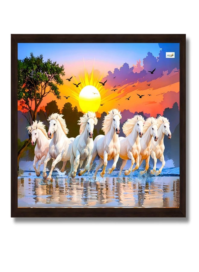 Nozvera 7 Horses Painting with Frame for Vastu - Rising Sun Wall Decor Painting | 7 Horses Wall Decor Photo Frame 10 x 13 inch | Modern Art Wall Painting for Living Room, Bedroom & Home Decoration - Image 1