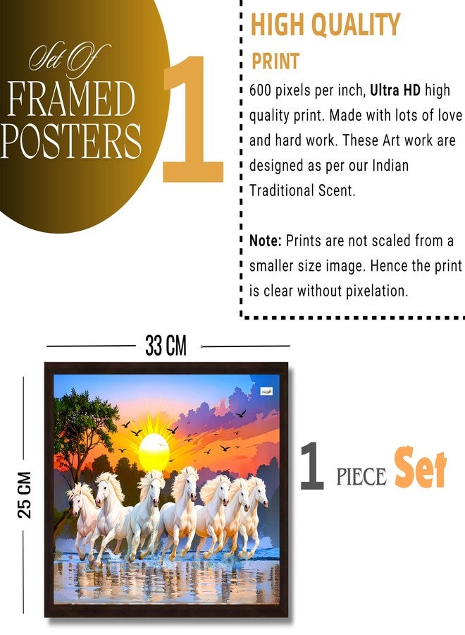 Nozvera 7 Horses Painting with Frame for Vastu - Rising Sun Wall Decor Painting | 7 Horses Wall Decor Photo Frame 10 x 13 inch | Modern Art Wall Painting for Living Room, Bedroom & Home Decoration - Image 3