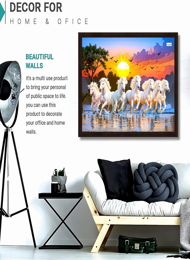 Nozvera 7 Horses Painting with Frame for Vastu - Rising Sun Wall Decor Painting | 7 Horses Wall Decor Photo Frame 10 x 13 inch | Modern Art Wall Painting for Living Room, Bedroom & Home Decoration - Image 4