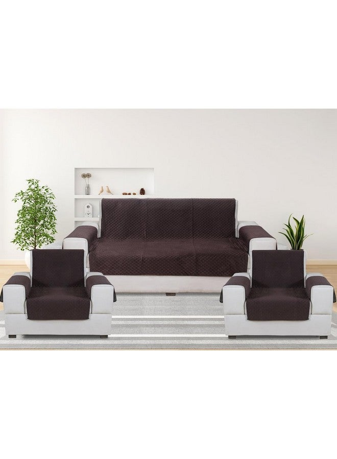 Nendle Luxurious Soft Velvet Quilted Anti-Slip Sofa Cover 5 Seater Fully Covered with Combined Sofa Seat, Back and Arms Protector Covers (Brown, Pack of 3+1+1) - Image 1