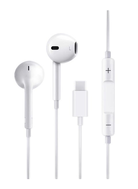 USB C Headphone Type-C Earbuds Wired Earphones with Microphone and Volume Control in-Ear Earbud for iPhone 15 Pro/Max/Plus Google Pixel Oneplus Samsung Galaxy iPad Pro and MacBook (White)
