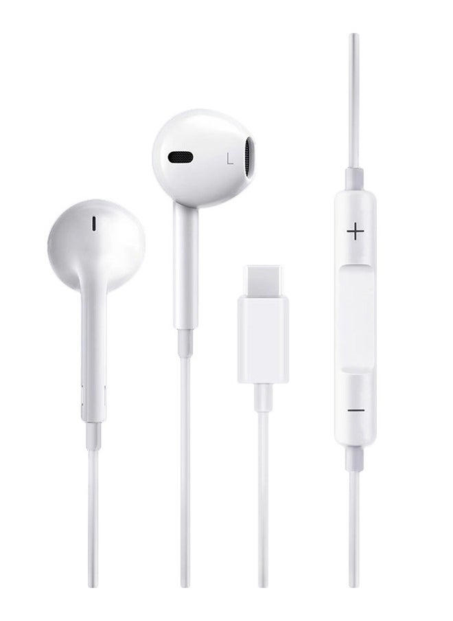 USB C Headphone Type-C Earbuds Wired Earphones with Microphone and Volume Control in-Ear Earbud for iPhone 15 Pro/Max/Plus Google Pixel Oneplus Samsung Galaxy iPad Pro and MacBook (White)