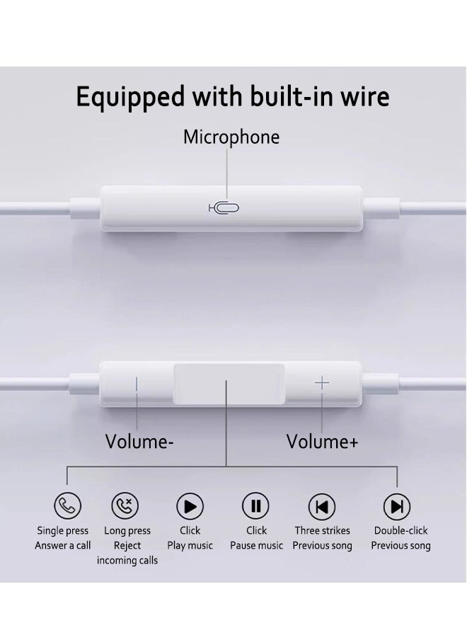 USB C Headphone Type-C Earbuds Wired Earphones with Microphone and Volume Control in-Ear Earbud for iPhone 15 Pro/Max/Plus Google Pixel Oneplus Samsung Galaxy iPad Pro and MacBook (White)