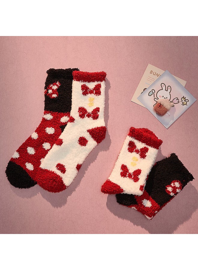 Gukoo Women's Winter Half Plush Warm Floor Socks Soft Comfortable 2 Pairs Bowknot Set - Image 1