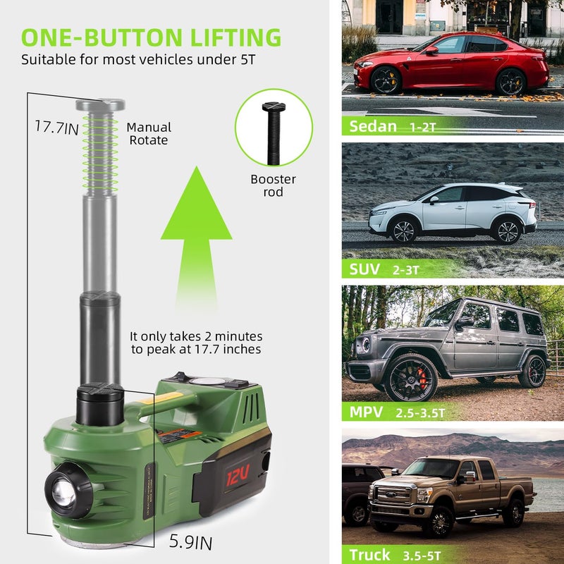 EFFIROSO Portable 5 Ton 12V Electric Car Jack Kit Hydraulic Floor Jack with Impact Wrench Tire Inflator Pump for Vehicle Emergency Repair Kit 11023lbs - Image 2