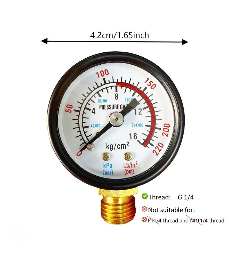 مقياس ضغط شعاعي Y40 0-220 رطل لكل بوصة مربعة قطر القرص 1.65 بوصة توصيل ملولب - Image 3