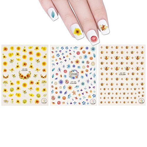 ALLYDREW 3 Sheets Buzzing Nature Nail Art Bees & Sunflowers Nail Stickers - Image 1