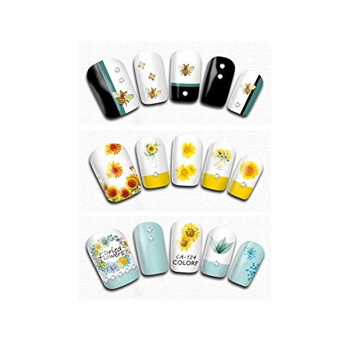ALLYDREW 3 Sheets Buzzing Nature Nail Art Bees & Sunflowers Nail Stickers - Image 5