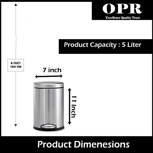 OPR Stainless Steel Plain Pedal Dustbin with Lid | Trash Can Round Shape Dustbin for Bathroom, Home, Kitchen, washrooms, Room and Office- Pack Of 2 (5 Litre) - Image 3