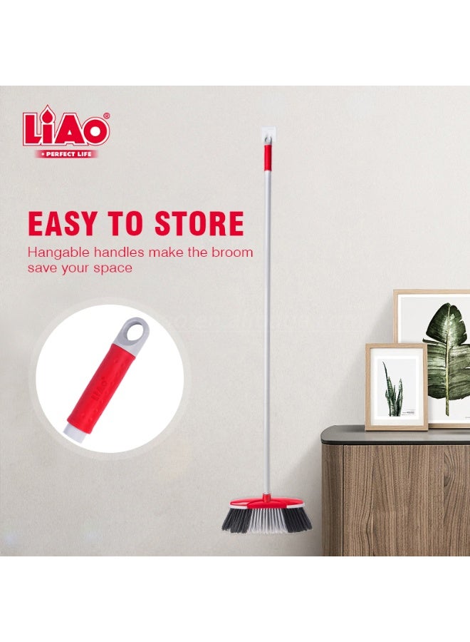 لياو مكنسة لياو قوية التحمل بمقبض معدني طويل 130 سم، مكنسة خارجية وداخلية لتنظيف المنزل، المطبخ، الفناء، الجراج، المكتب – رأس 31 سم، شعيرات قوية مضادة للغبار والشعر، مناسبة للأسطح الجافة والرطبة - Image 4