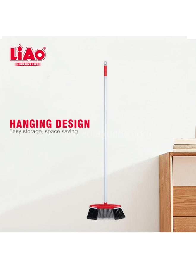 لياو مكنسة لياو قوية التحمل بمقبض معدني طويل 130 سم، مكنسة خارجية وداخلية لتنظيف المنزل، المطبخ، الفناء، الجراج، المكتب – رأس 31 سم، شعيرات قوية مضادة للغبار والشعر، مناسبة للأسطح الجافة والرطبة - Image 2