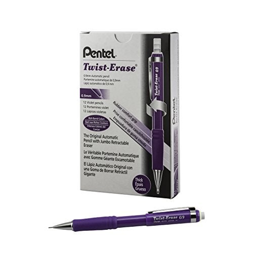 Pentel قلم رصاص ميكانيكي بنتل توست-إيراز III، (0.9 مم)، برميل بنفسجي، علبة من 12 (QE519V) - Image 1
