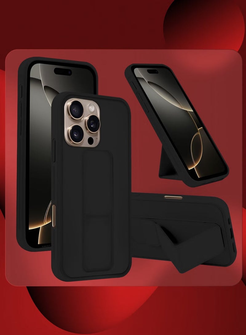 ELTRAZONE 2-Pack Premium PU Leather Case & Screen Protector for iPhone 16 Pro Max – Shockproof, Anti-Scratch, Stand Function, Finger Grip Case Cover (Black) - Image 3
