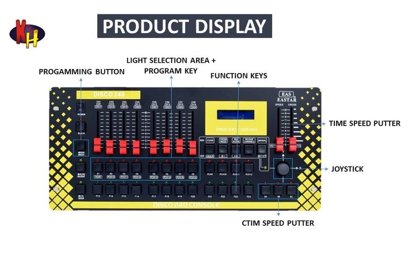 kh DJ Light Mixing Controller Disco 240-192 Channels, 24 Scanner, 40 Steps for Stage Lighting, DJ Lights, Par Lights, Moving Head Lights and Pubs - Image 3