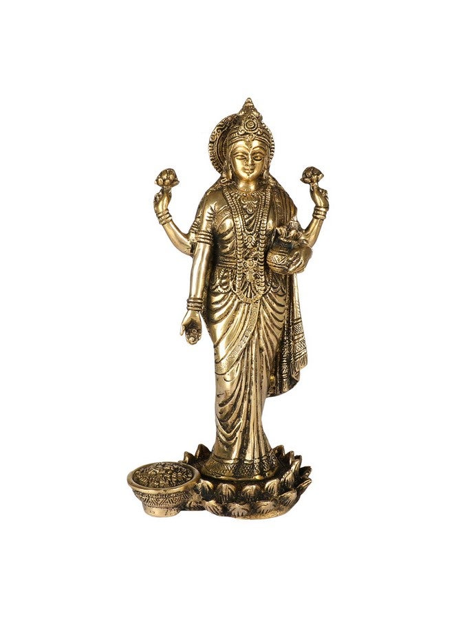 Kartique Goddess Maa Laxmi Idol Brass Statue Standing in Lotus Lakshmi for Temple Puja Home Decor Murti Office Gift Item Showpiece - Image 1