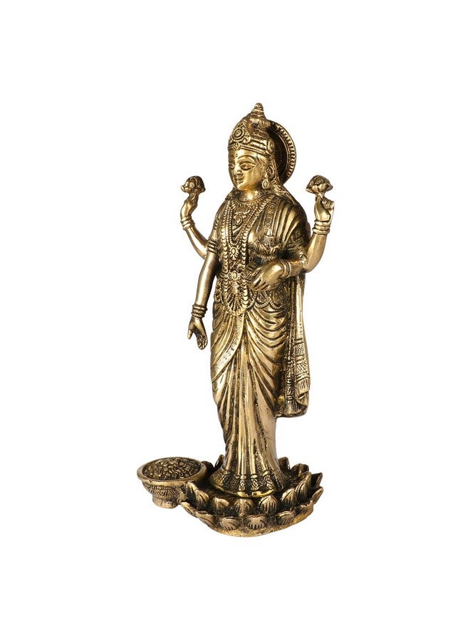 Kartique Goddess Maa Laxmi Idol Brass Statue Standing in Lotus Lakshmi for Temple Puja Home Decor Murti Office Gift Item Showpiece - Image 4