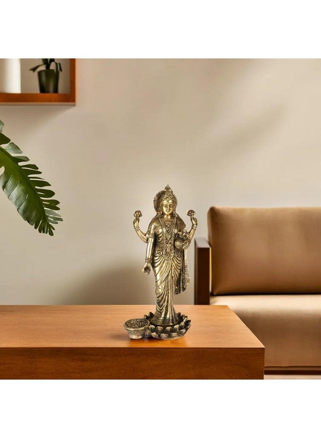 Kartique Goddess Maa Laxmi Idol Brass Statue Standing in Lotus Lakshmi for Temple Puja Home Decor Murti Office Gift Item Showpiece - Image 3