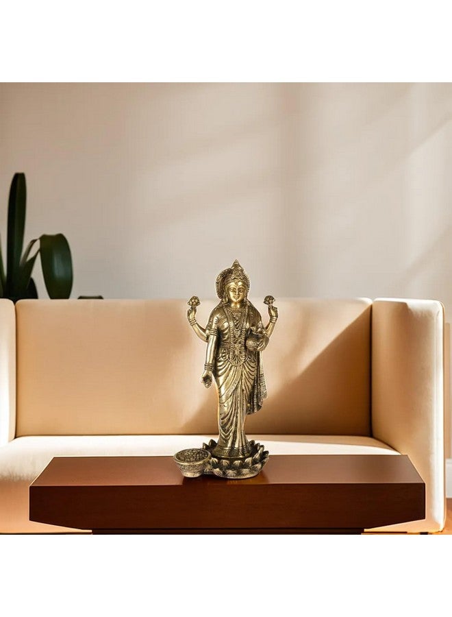 Kartique Goddess Maa Laxmi Idol Brass Statue Standing in Lotus Lakshmi for Temple Puja Home Decor Murti Office Gift Item Showpiece - Image 2