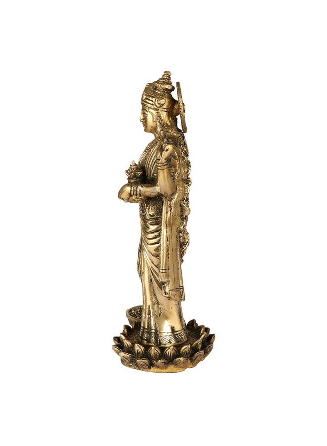 Kartique Goddess Maa Laxmi Idol Brass Statue Standing in Lotus Lakshmi for Temple Puja Home Decor Murti Office Gift Item Showpiece - Image 5